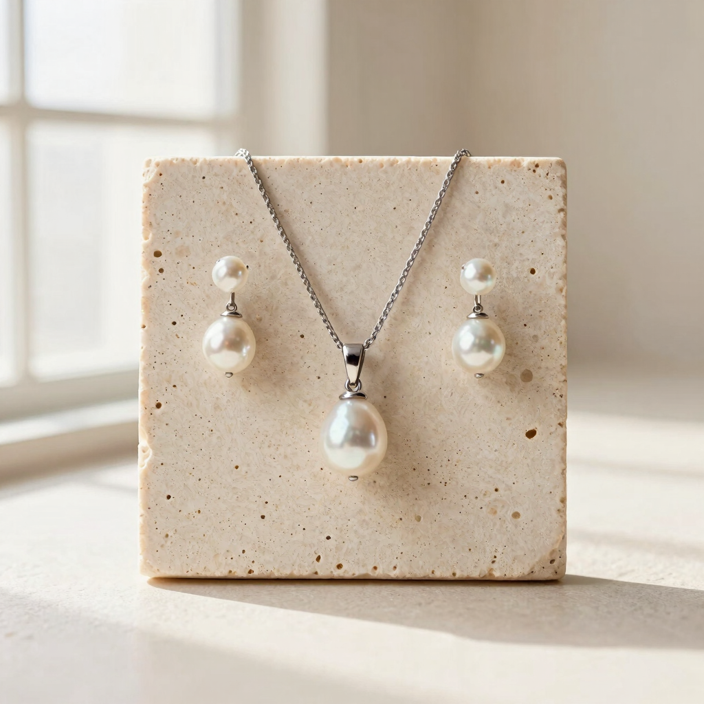Set Dúo Perla Natural y Aretes