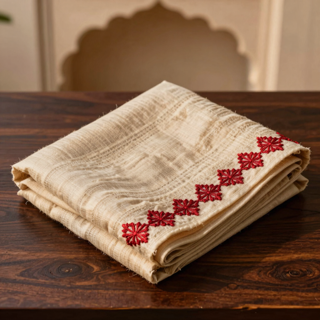 Tussar Silk Hand-Embroidered Saree