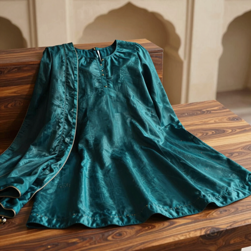 Deep Teal Chanderi Indo-Western Dress