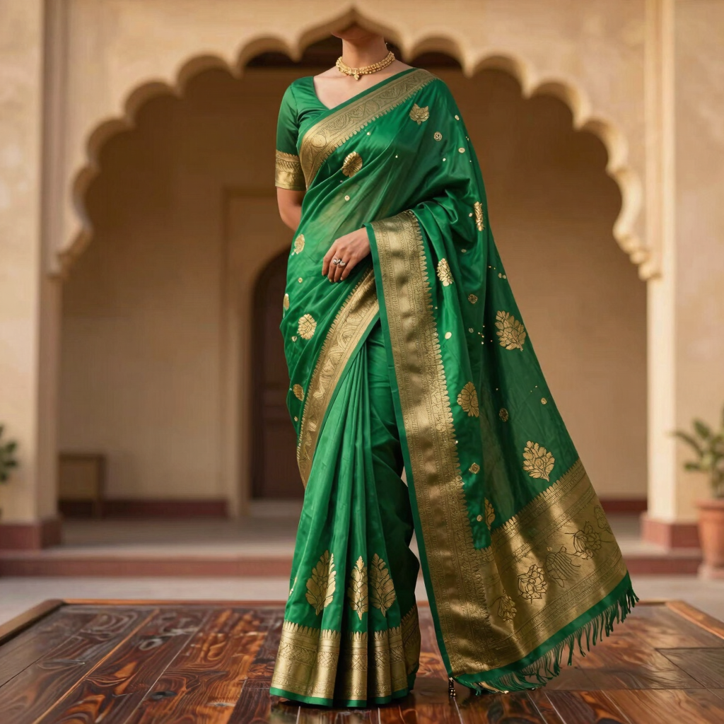 Emerald Green Banarasi Brocade Saree