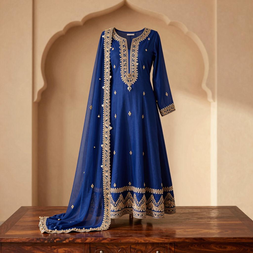 Royal Blue Raw Silk Anarkali Suit