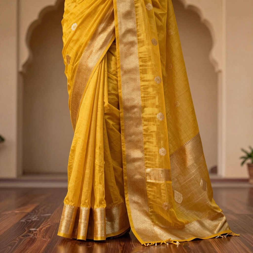 Mustard Chanderi Cotton Silk Saree