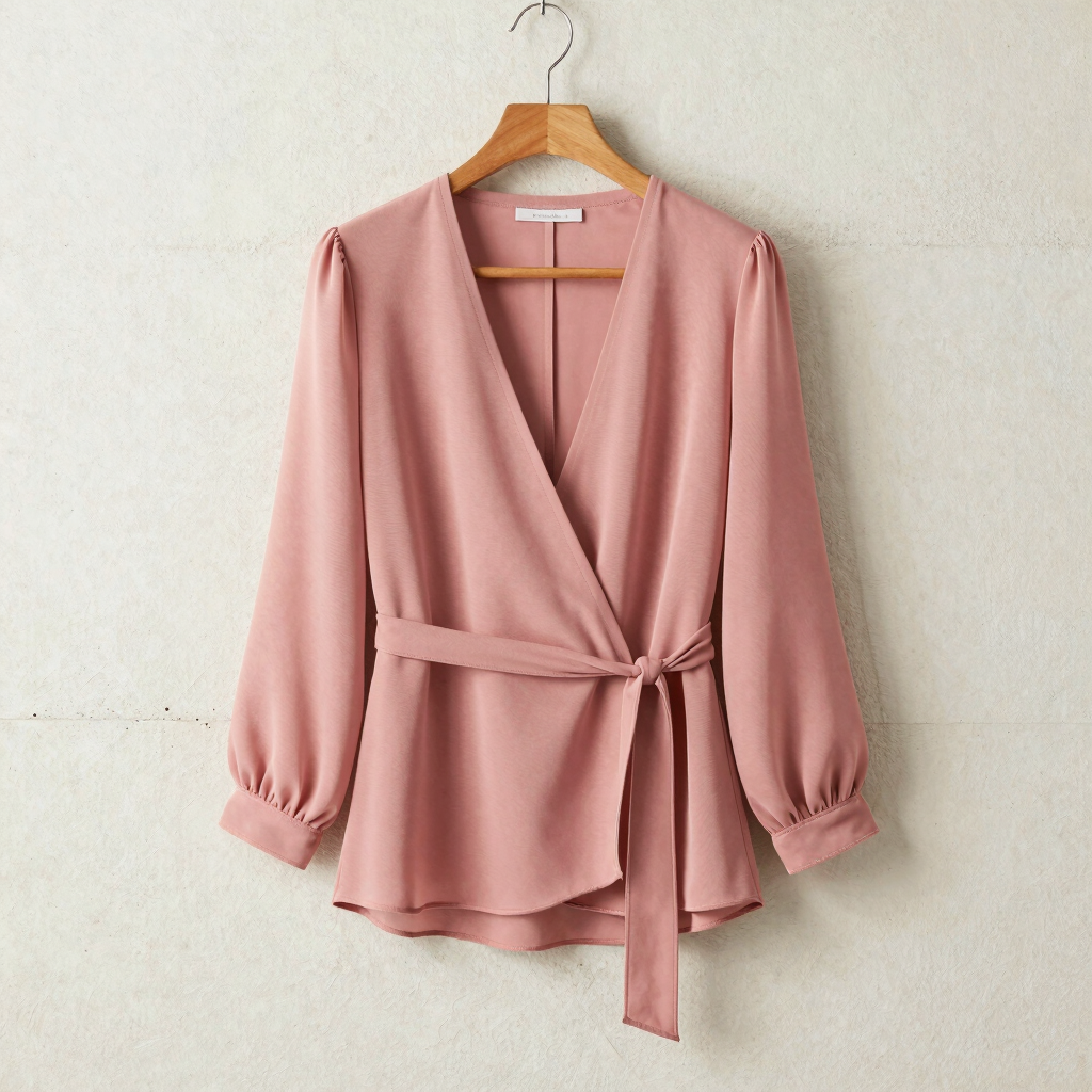 Blouse Cache-Cœur en Mousseline Rose Poudré