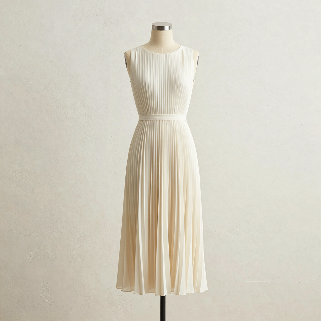 Robe Midi Plissée Ivoire