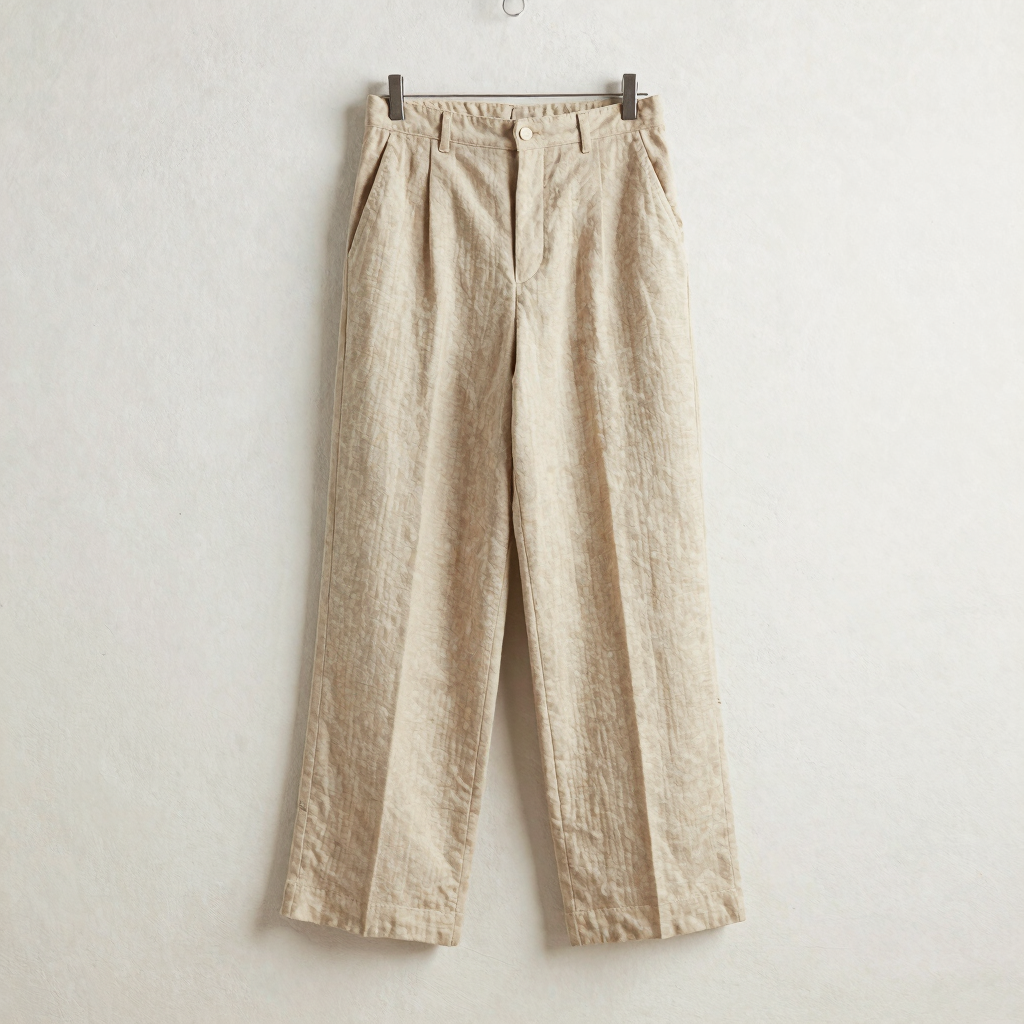 Pantalon Large Fluide en Lin Beige