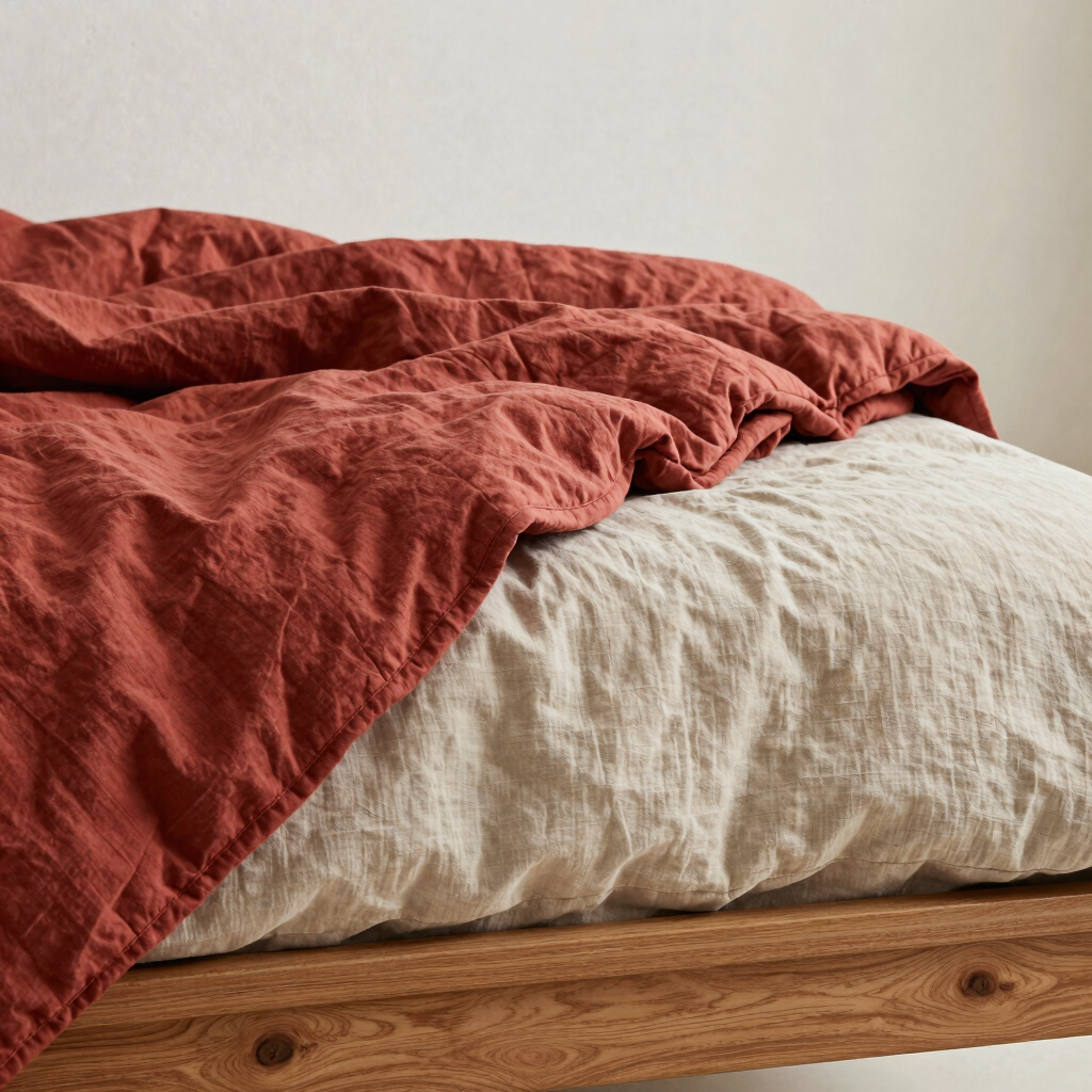 Double-Face Linen Quilt in Clay & Oat