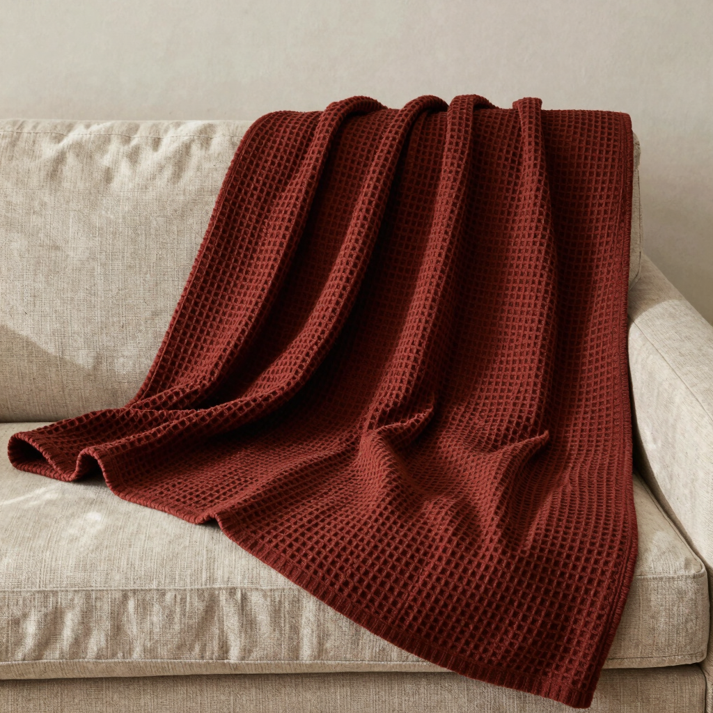 Umber Waffle Knit Cotton Throw