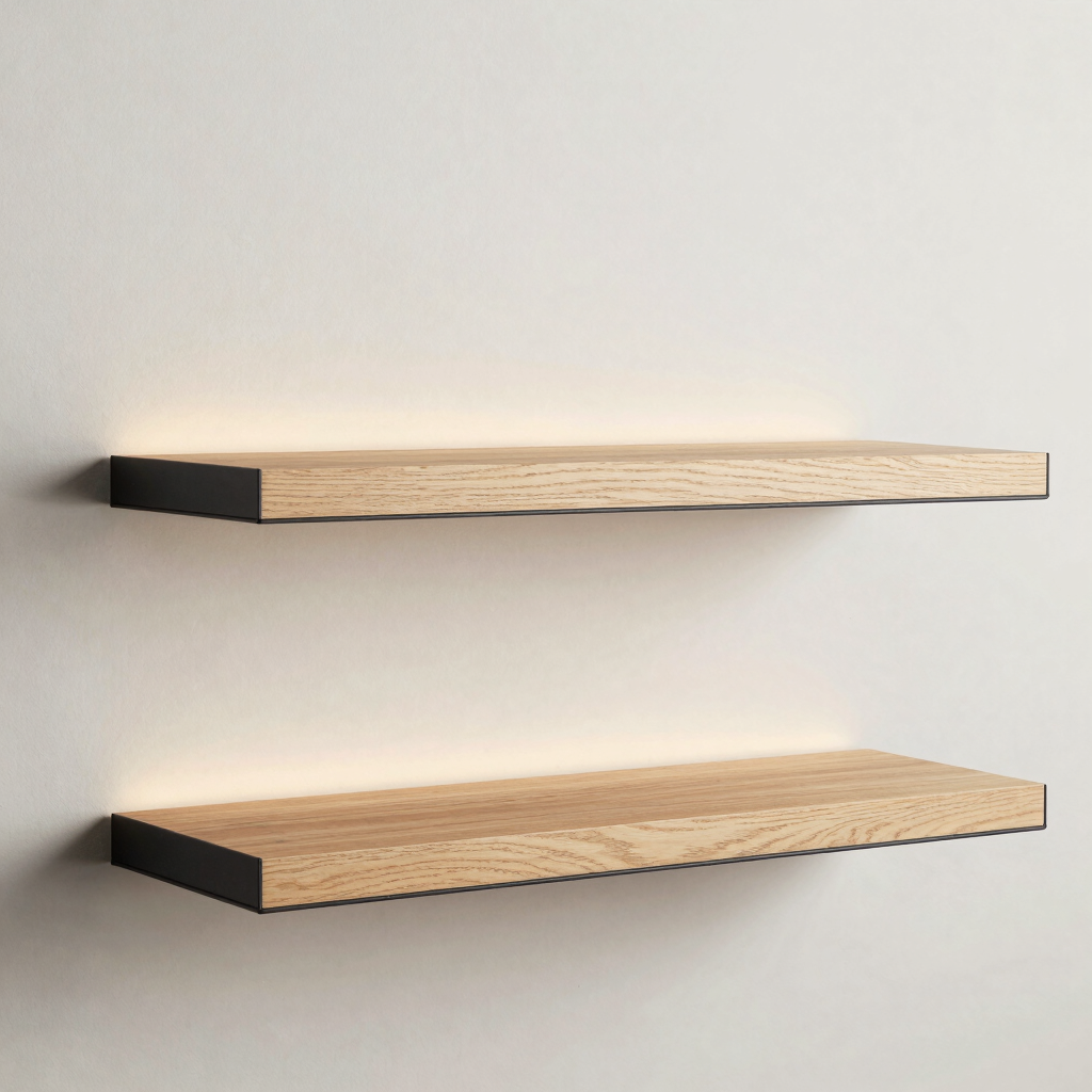 Bracket Floating Oak Wall Shelf Set