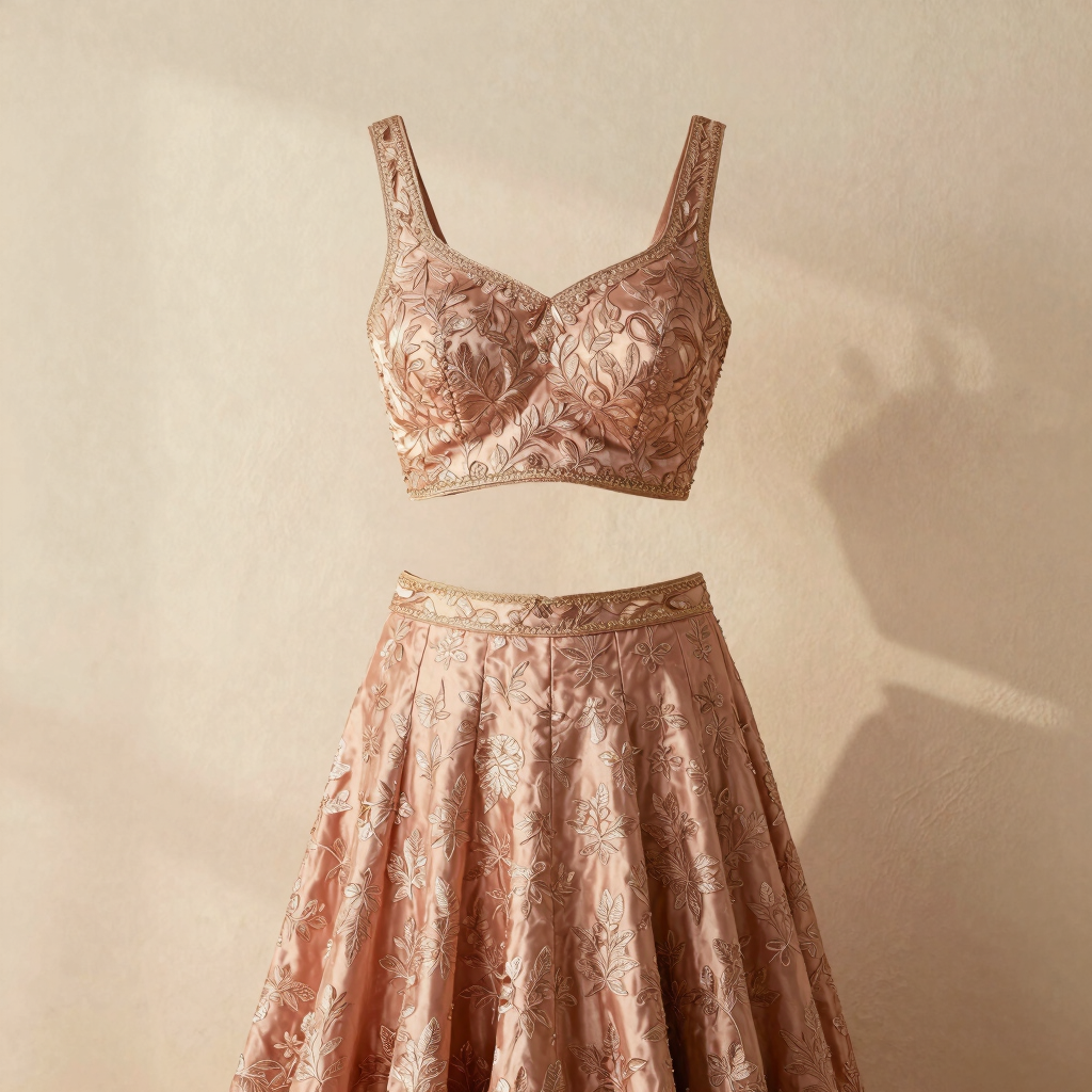 Rose Gold Brocade Lehenga Set