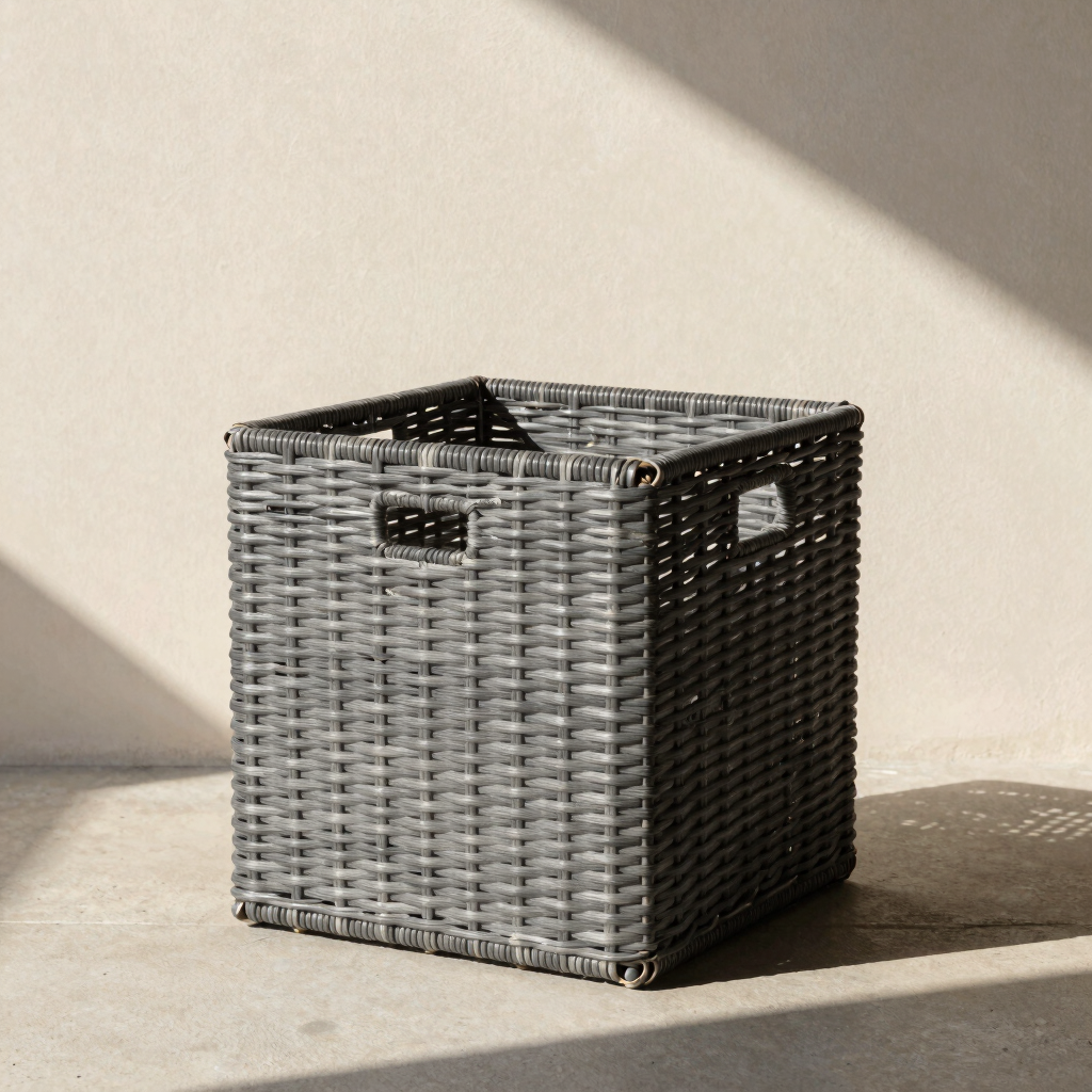 Solis Charcoal Rattan Cube Ottoman