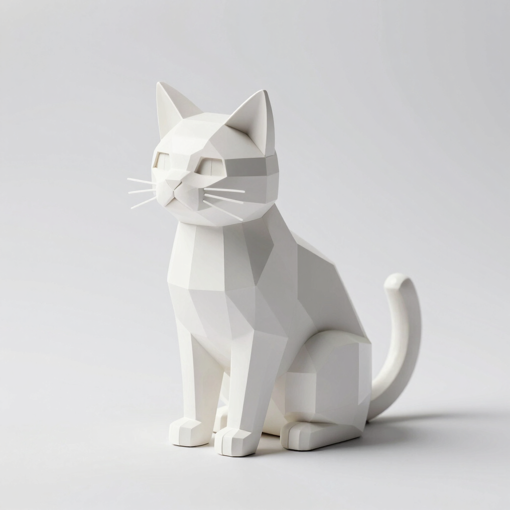 Low-Poly Sitting Cat Figurine