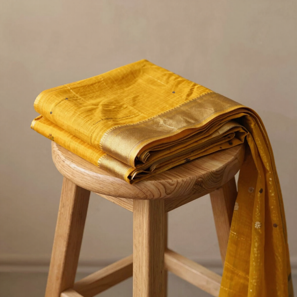 Kasturi Mustard Mulmul Saree
