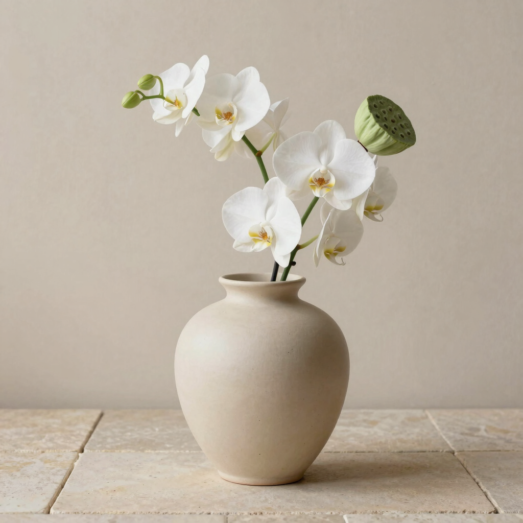 Arreglo Minimalista Loto y Orquídea