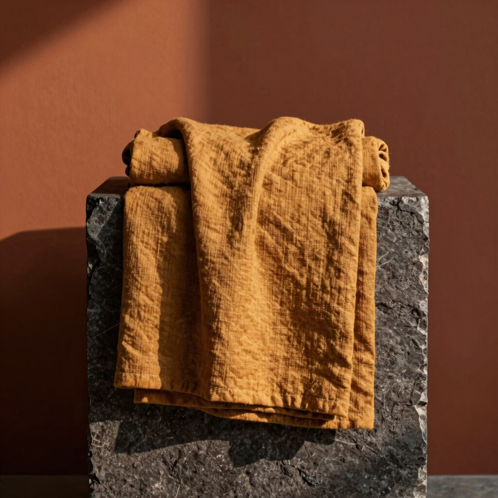 Deep Ochre Linen Throw Blanket
