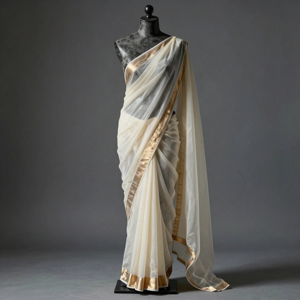 Ivory Chanderi Tissue Saree