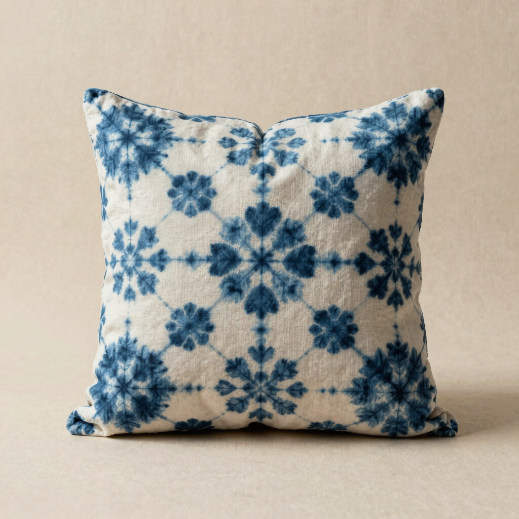 Housse de Coussin en Coton Indigo