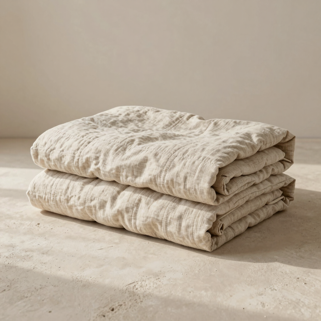 Stitched Flax Linen Bed Quilt