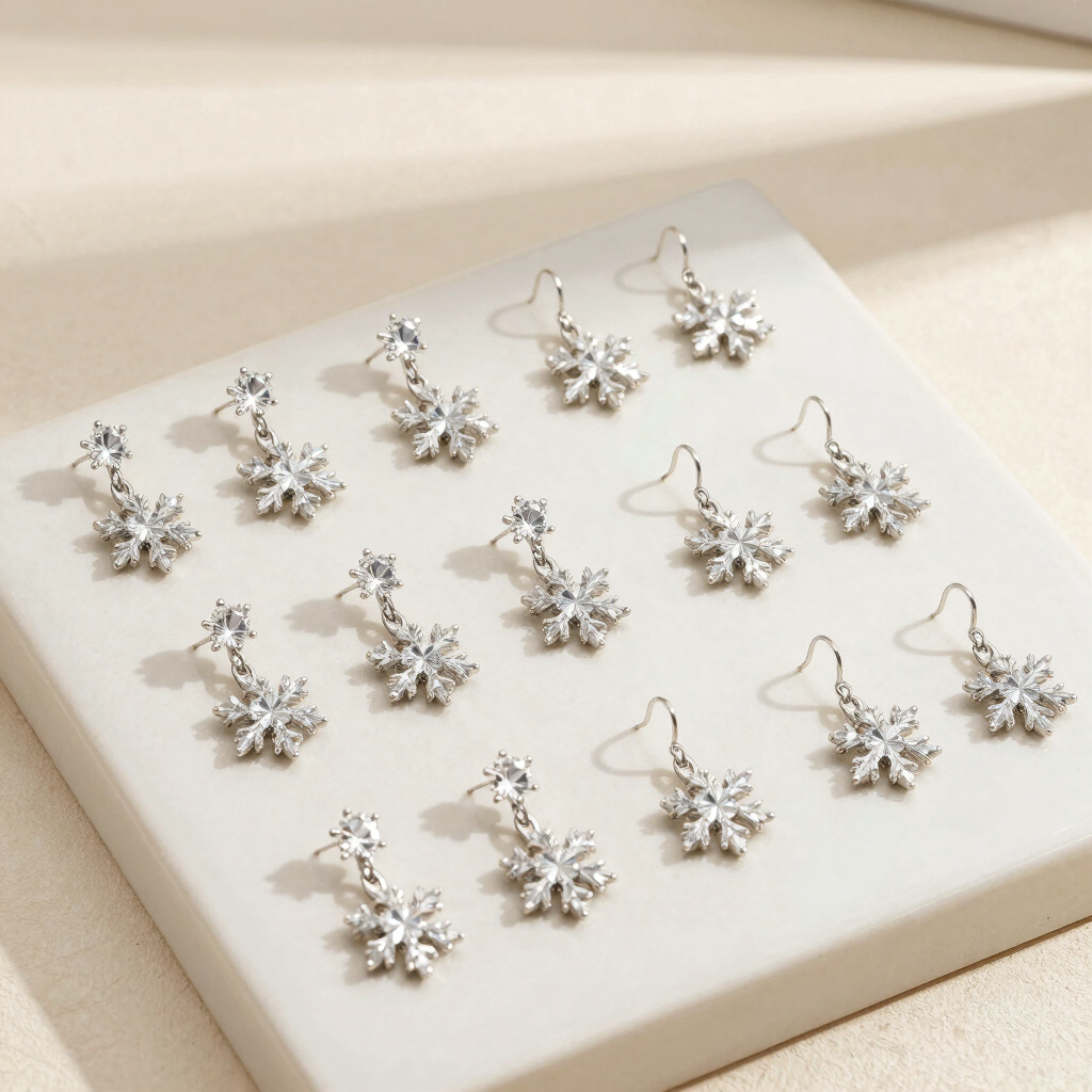 Festive Crystal Snowflake Drop Earrings
