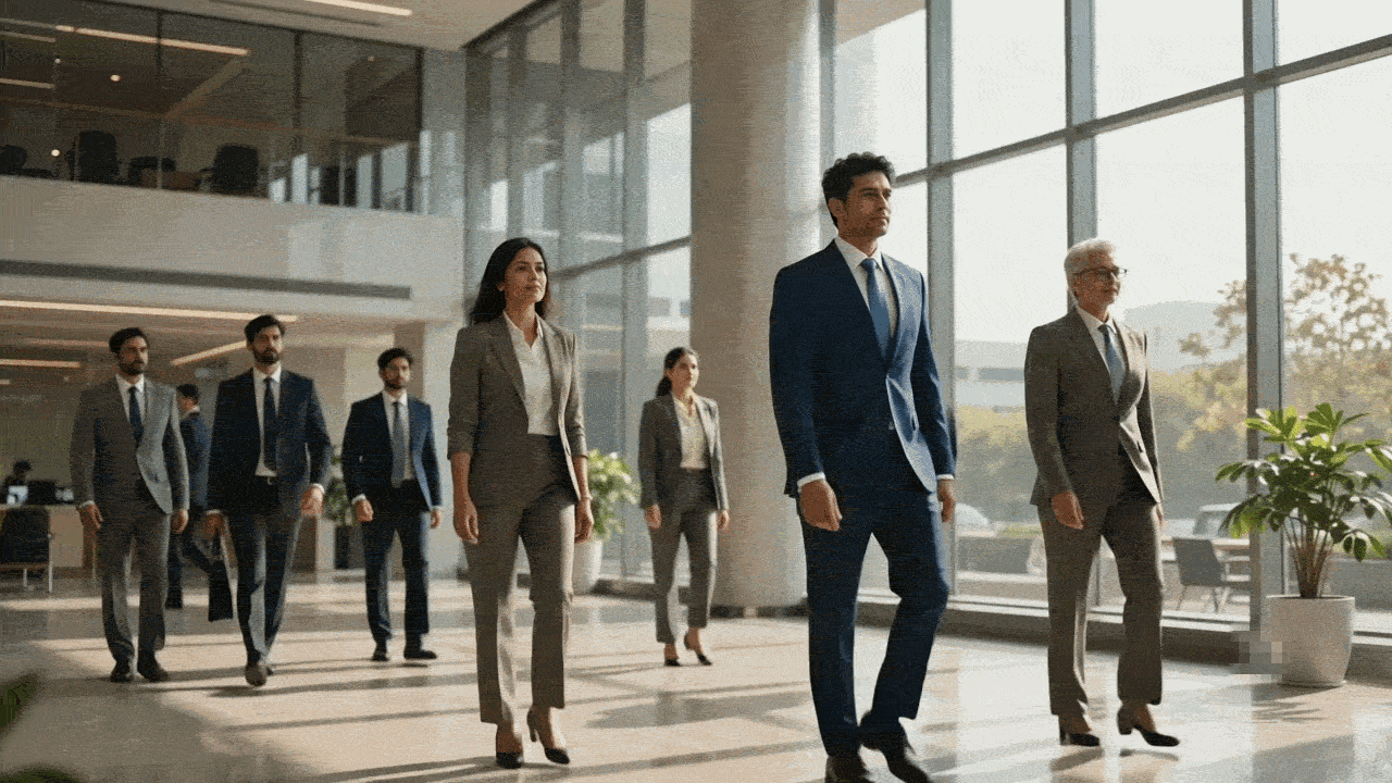 Employees walking on the office floor
