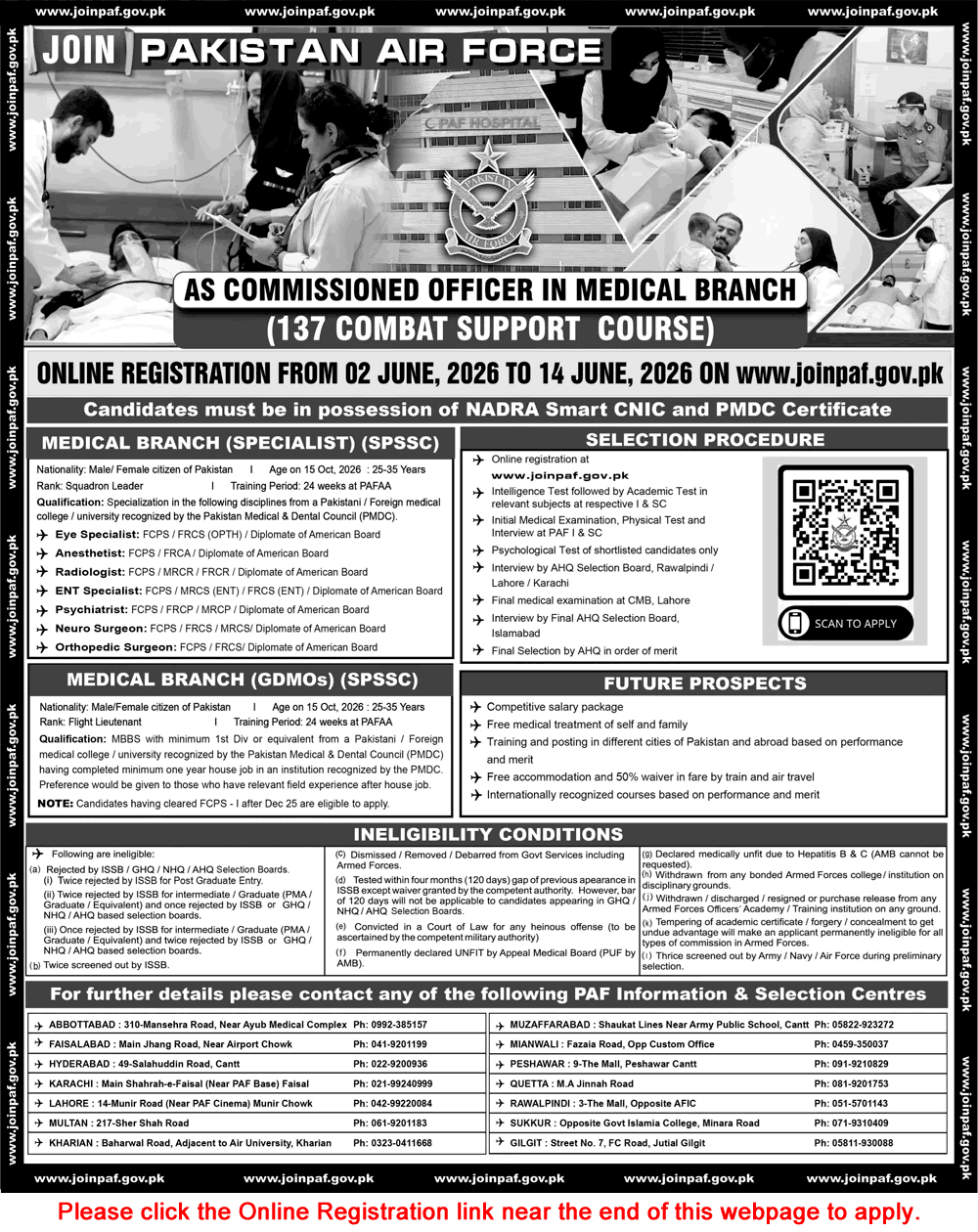 PAF Medical Branch 137 Combat Support Course 2026 Online Registration Advertisement