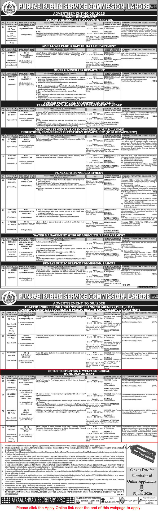 Child Protection and Welfare Bureau Punjab Jobs 2026 PPSC Advertisement for Child Protection Officer