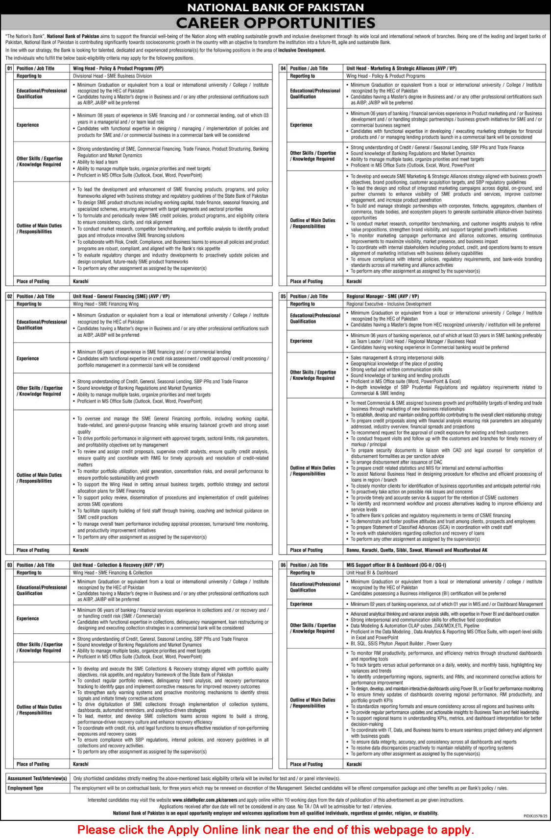 National Bank of Pakistan NBP Jobs May 2026 Official Recruitment Advertisement Sidat Hyder