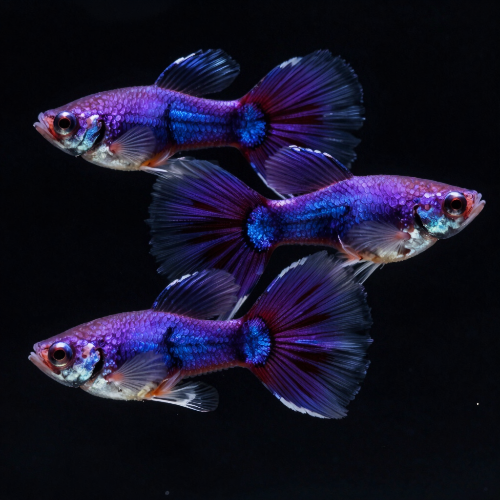 Purple Mosaic Guppy Trio