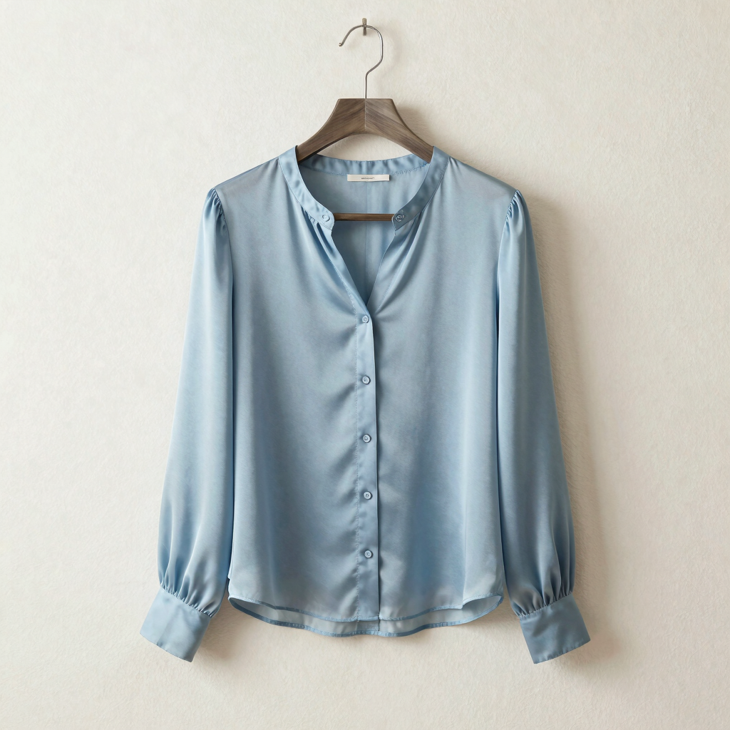 S.OLIVER — Blouse en Soie Lavée Bleu Glacier