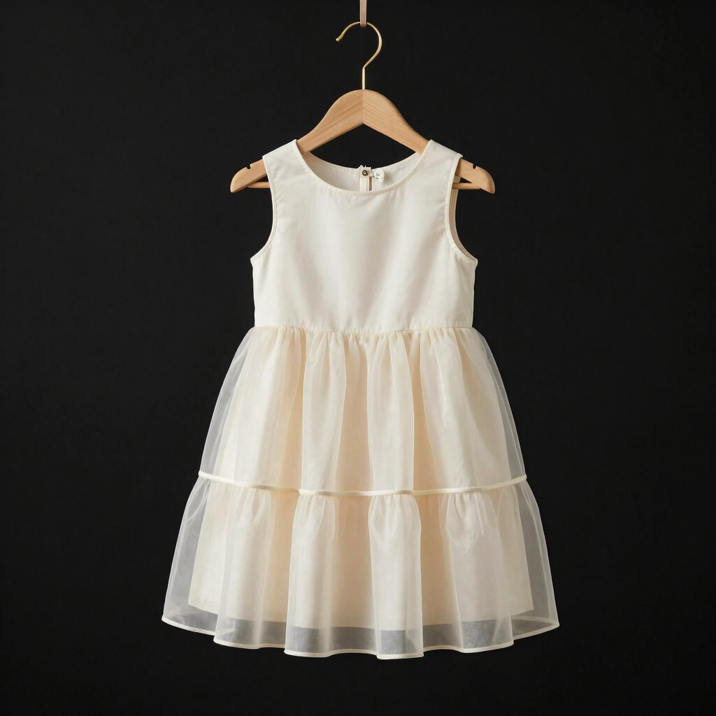 Girls Ivory Organza Tiered Dress