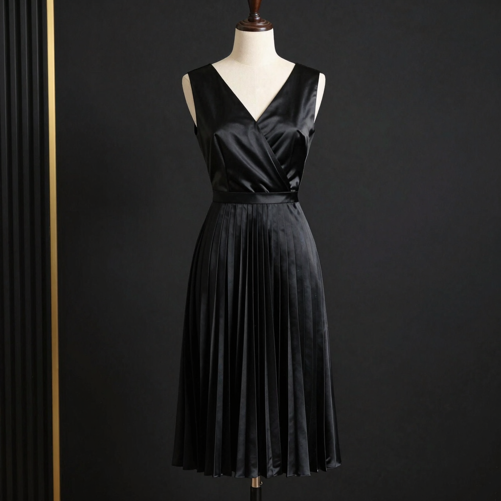 Satin Pleated Midi Dress