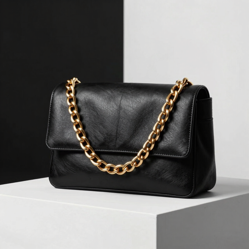 Structured Gold-Link Shoulder Bag
