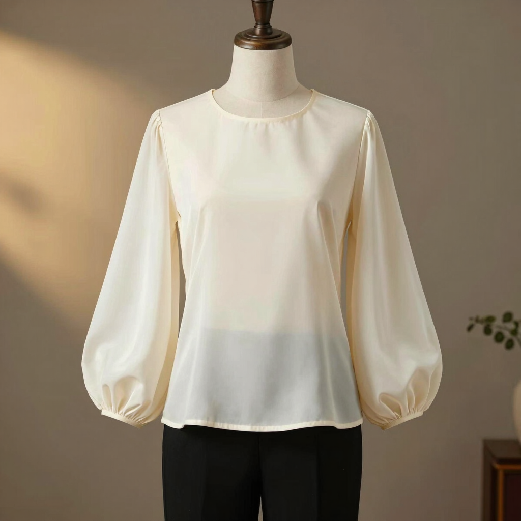 Silk Organza Balloon-Sleeve Blouse