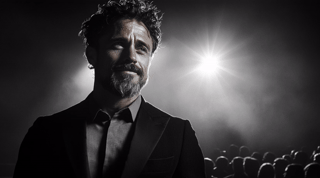 Atlas speaking in black and white