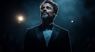 Atlas speaking on stage spotlight