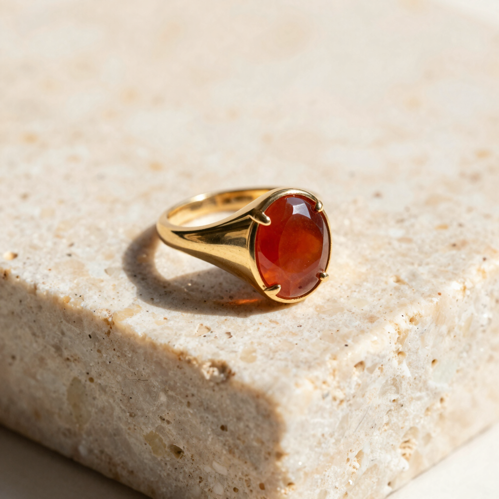 Carnelian Cabochon Signet Ring