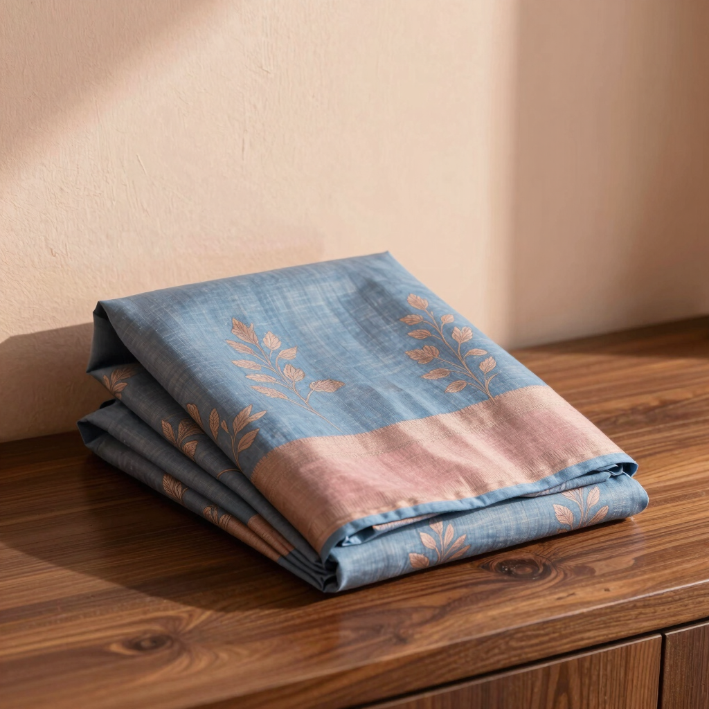 Avani Powder Blue Handblock Saree