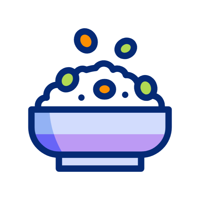 a bowl of rice with eggs and vegetables