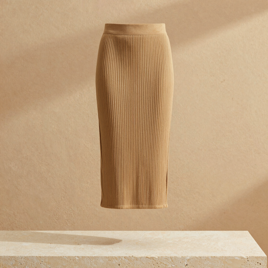 Bamboo Fiber Ribbed Midi Skirt