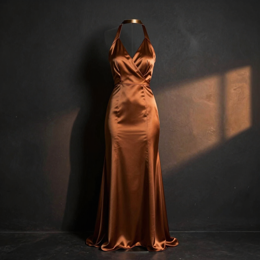 Amber Glow Halter Gown