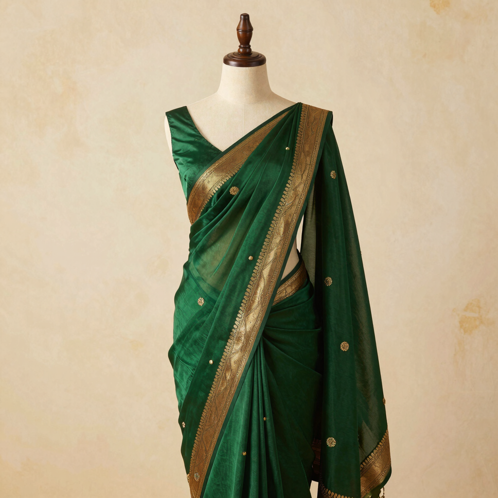 Kanchipuram Silk Saree in Forest Green