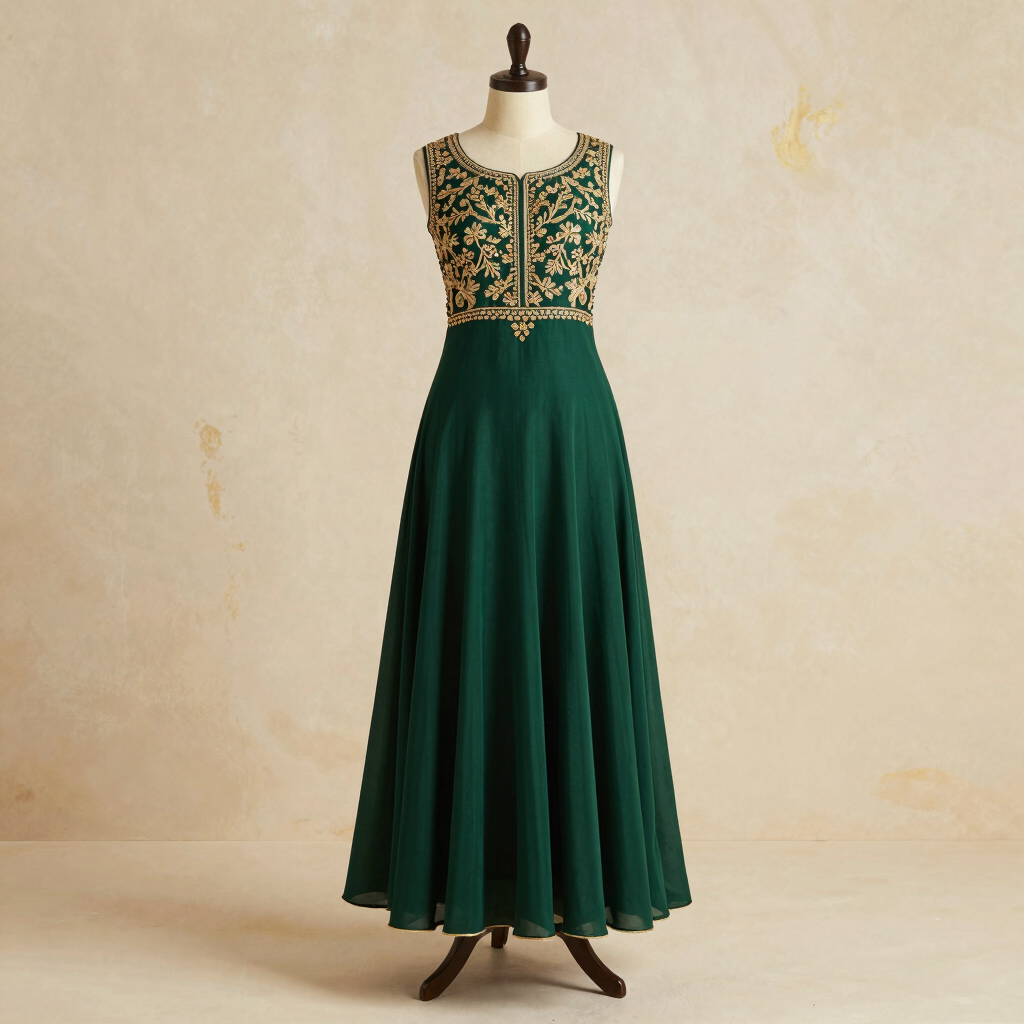 Emerald Green Georgette Anarkali Dress