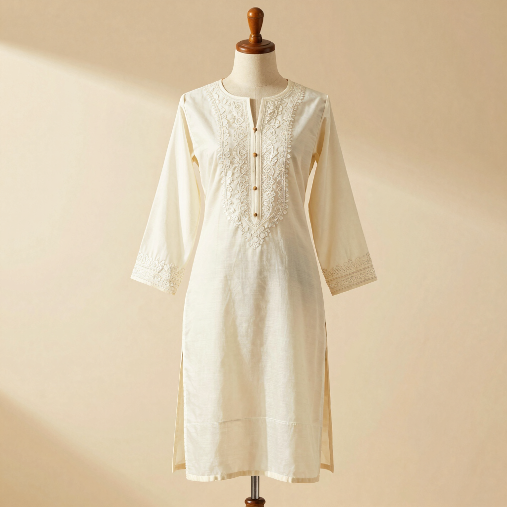 Ivory Embroidered Organza Kurti
