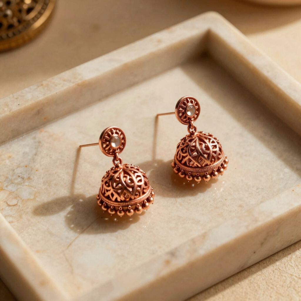 Rose Gold Filigree Jhumkas