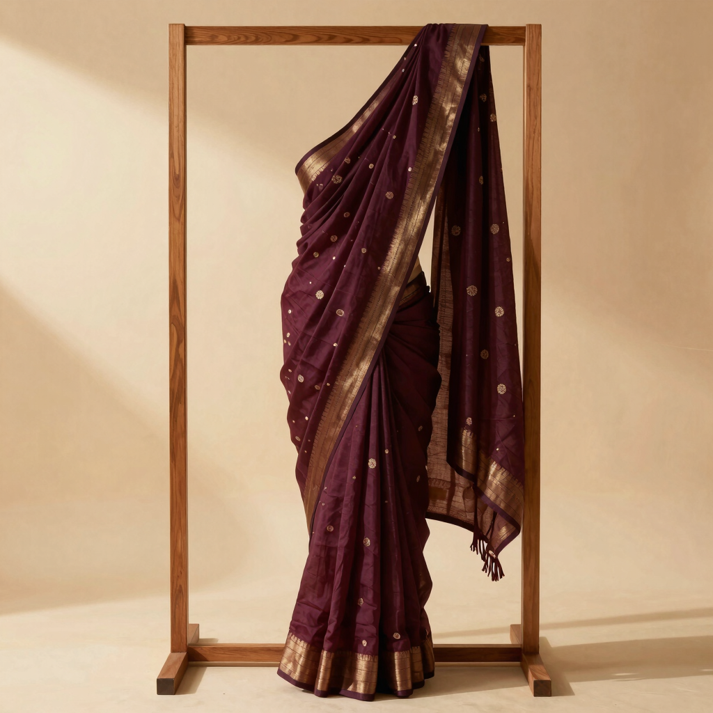 Midnight Plum Muslin Saree