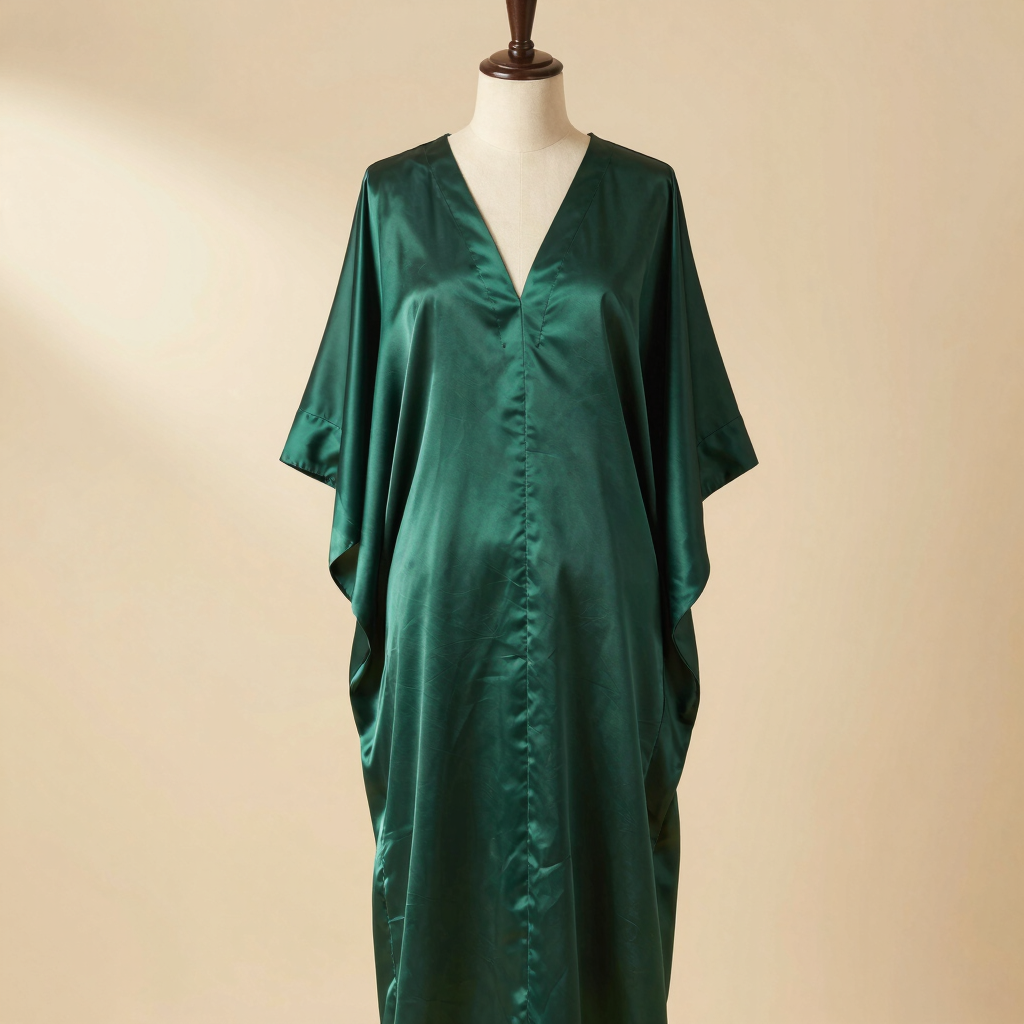 Emerald Satin Kaftan Dress