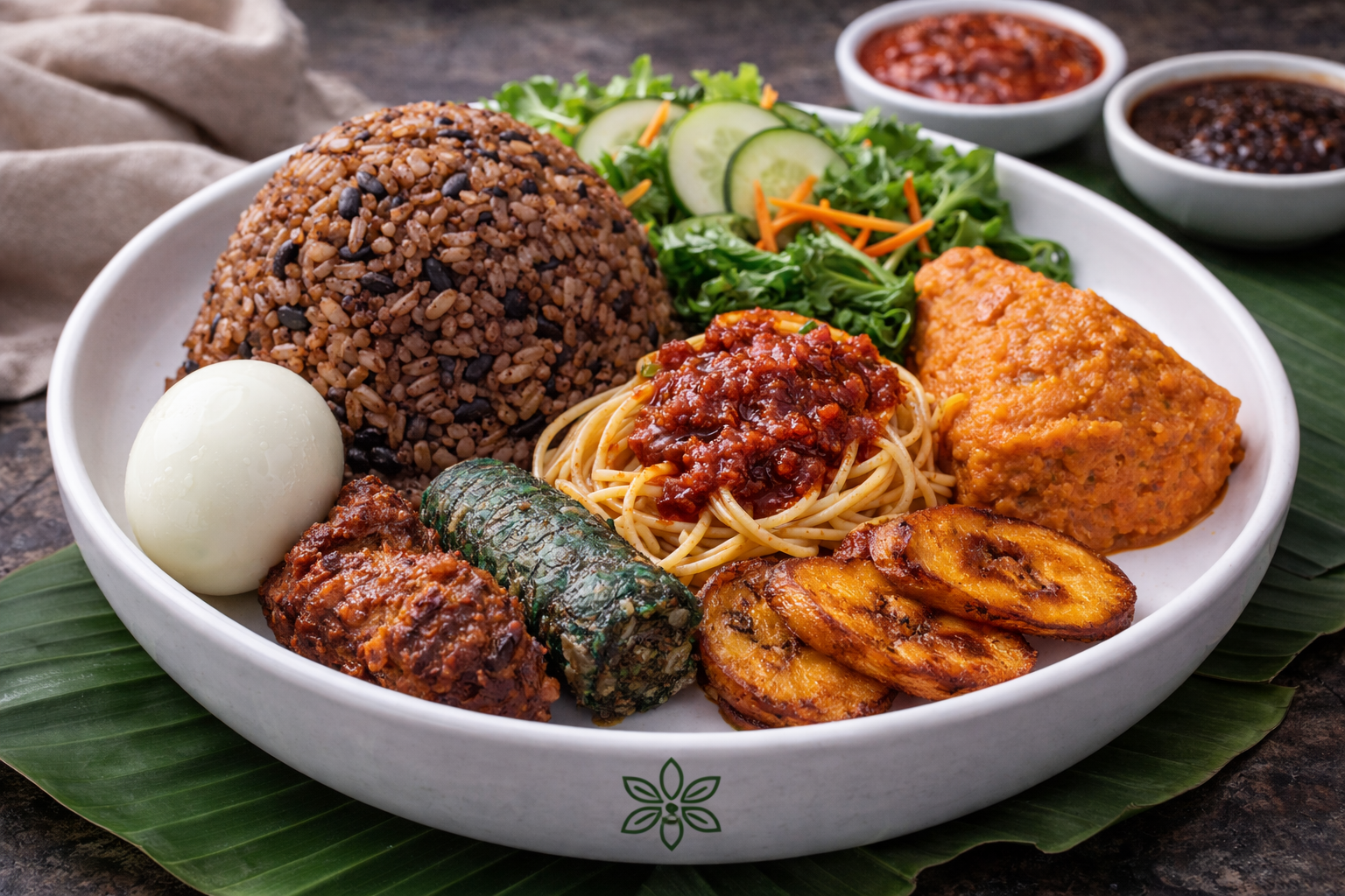 Waakye rice and beans breakfast plate