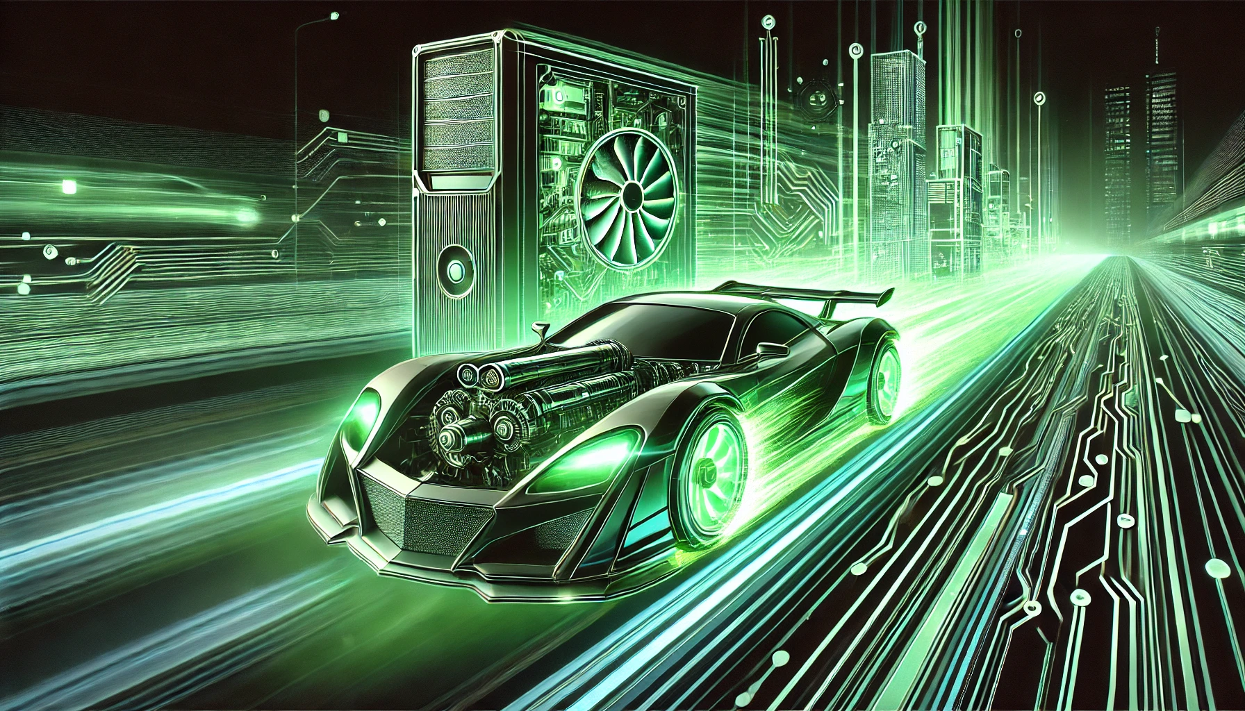 a car with a green light shining on it