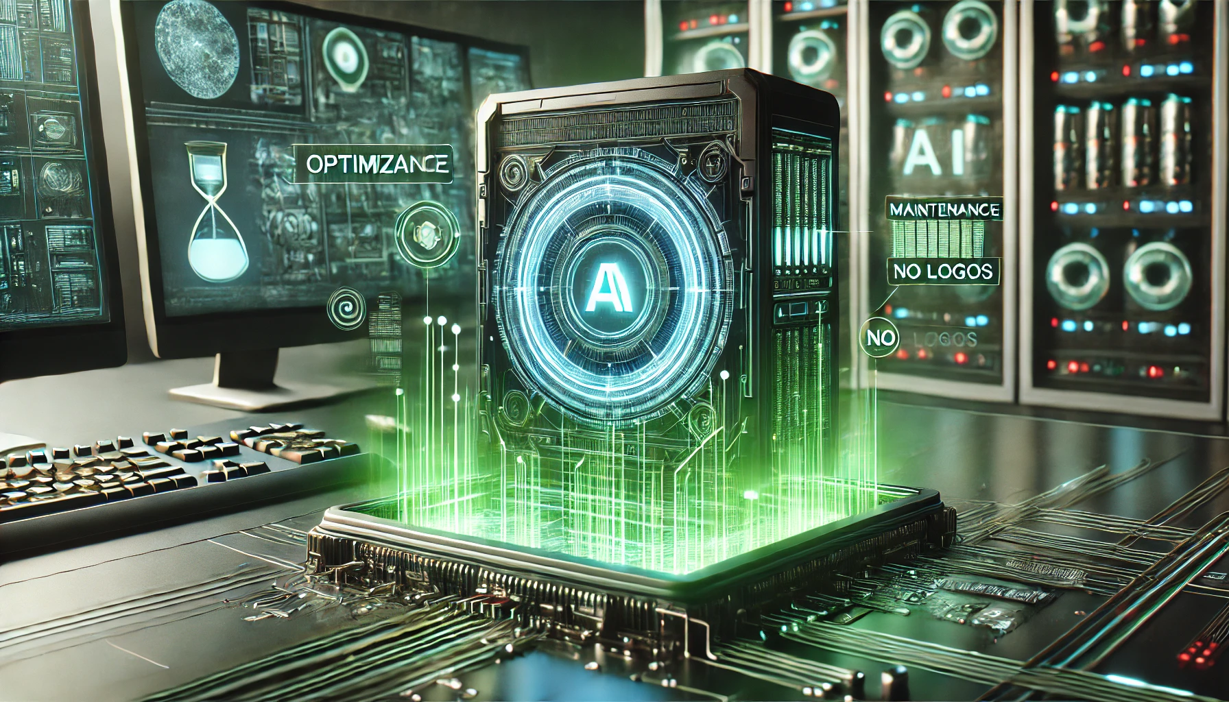 a computer monitor screen with a green light on it