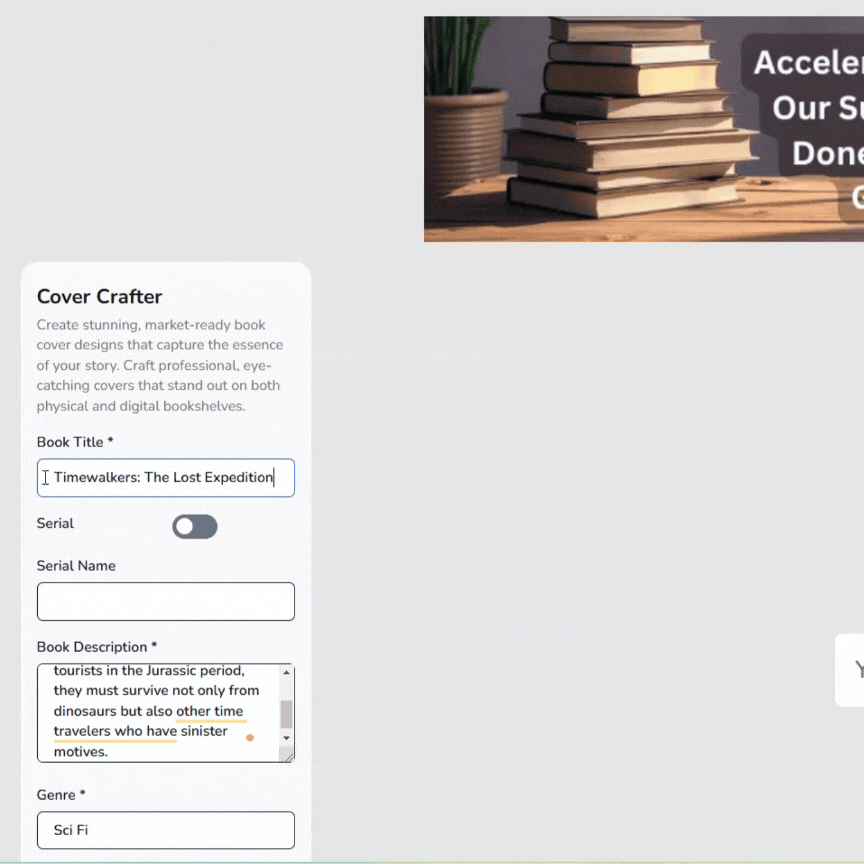 screenshot of the Cover crafter app