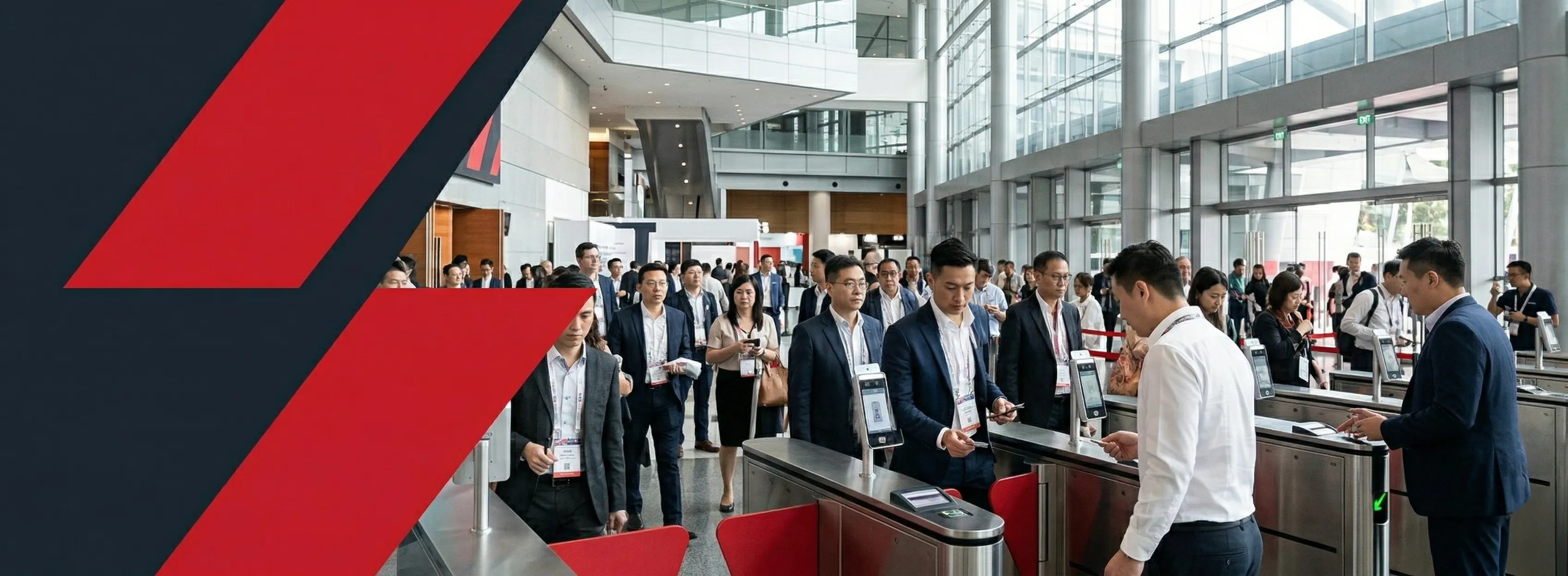 Attendees at zone-differentiated access control lanes at APAC trade exhibition